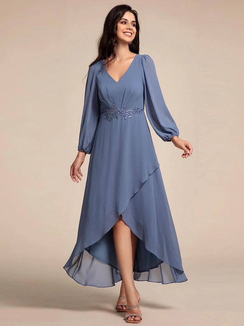 ever MARYAM|Robe de soirée formelle en mousseline de soie à manches longues et applique(Vente finale)s à la taille
