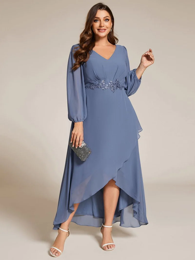 ever MARYAM|Robe de soirée formelle en mousseline de soie à manches longues et applique(Vente finale)s à la taille