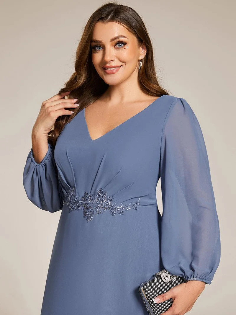 ever MARYAM|Robe de soirée formelle en mousseline de soie à manches longues et applique(Vente finale)s à la taille