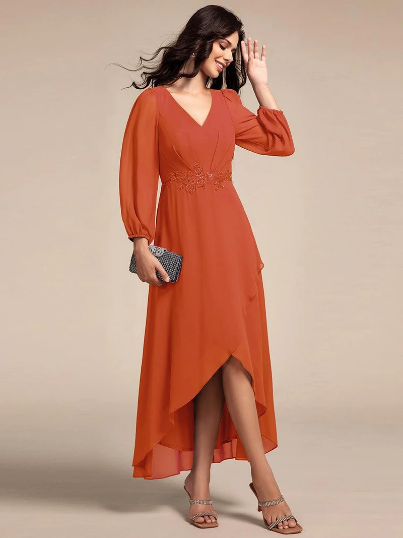 ever MARYAM|Robe de soirée formelle en mousseline de soie à manches longues et applique(Vente finale)s à la taille