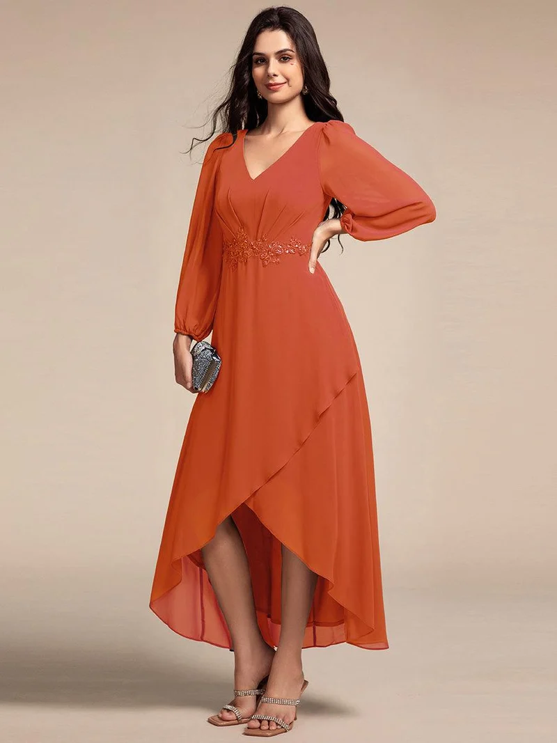 ever MARYAM|Robe de soirée formelle en mousseline de soie à manches longues et applique(Vente finale)s à la taille