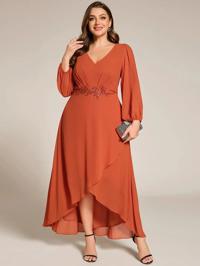 ever MARYAM|Robe de soirée formelle en mousseline de soie à manches longues et applique(Vente finale)s à la taille