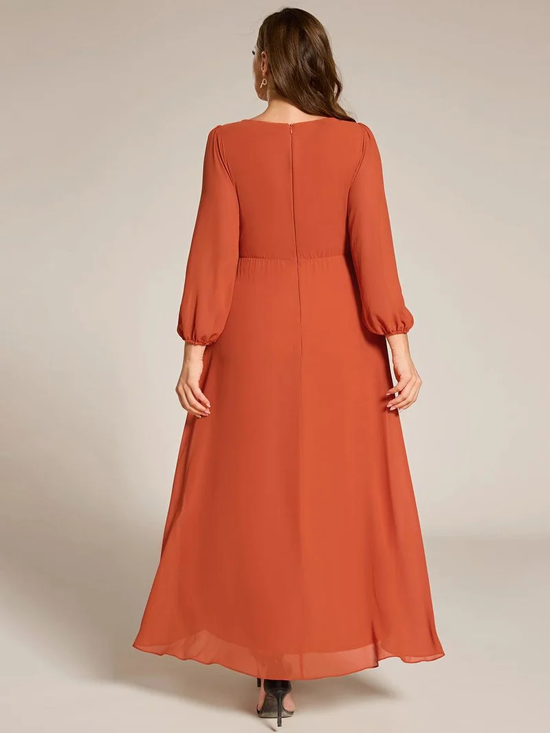 ever MARYAM|Robe de soirée formelle en mousseline de soie à manches longues et applique(Vente finale)s à la taille