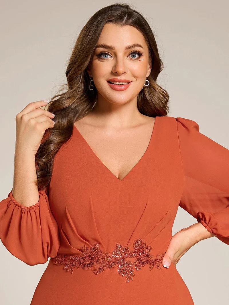 ever MARYAM|Robe de soirée formelle en mousseline de soie à manches longues et applique(Vente finale)s à la taille