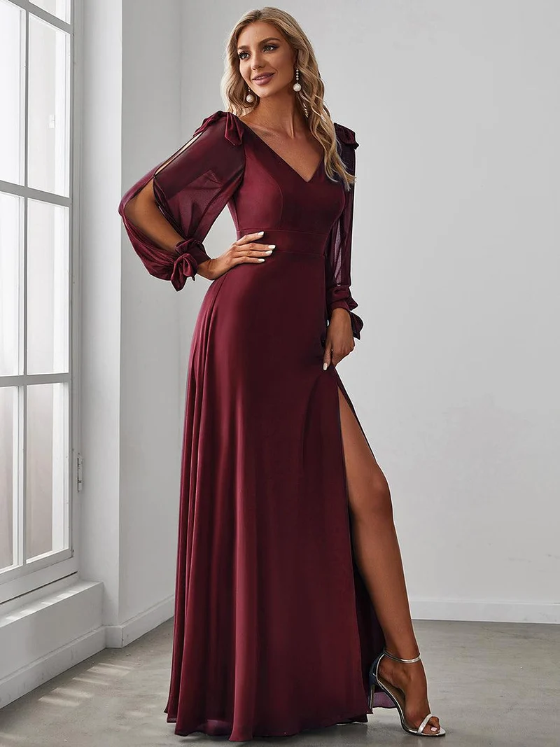 ever IVORY|Robe de demoiselle d'honneur à manches fendues et dos nu