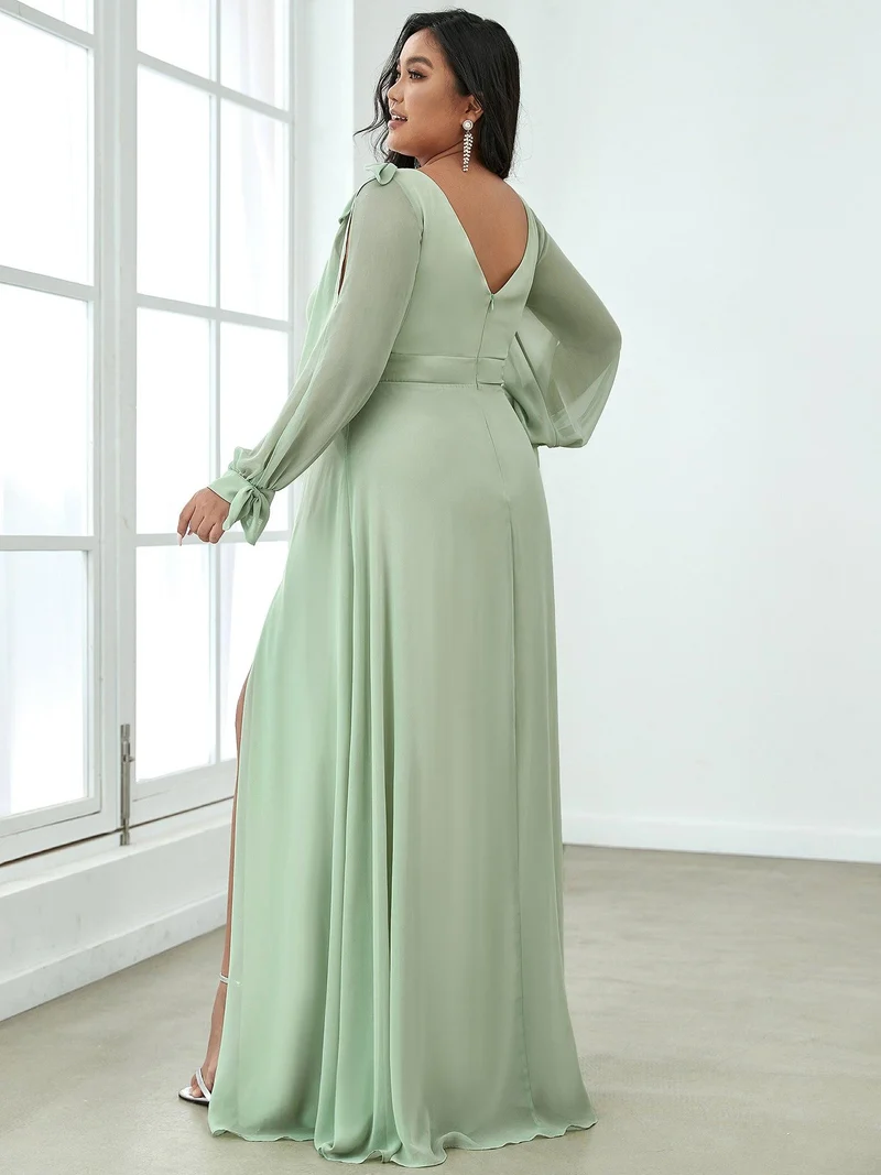 ever IVORY|Robe de demoiselle d'honneur à manches fendues et dos nu