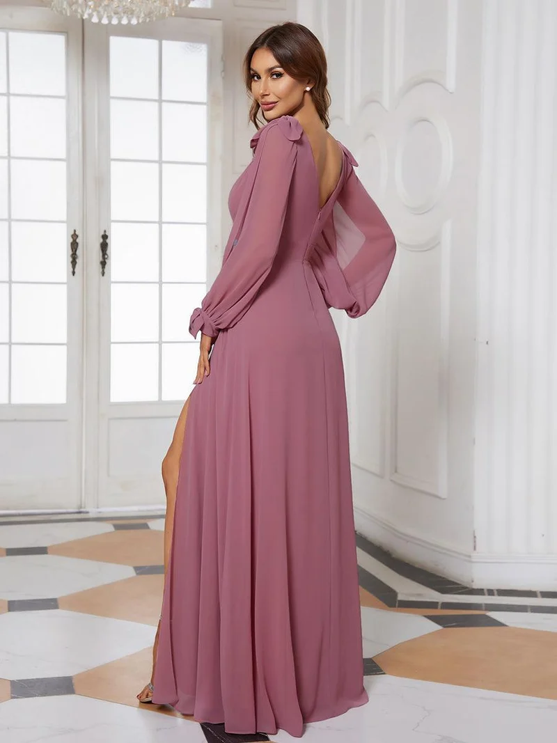 ever IVORY|Robe de demoiselle d'honneur à manches fendues et dos nu