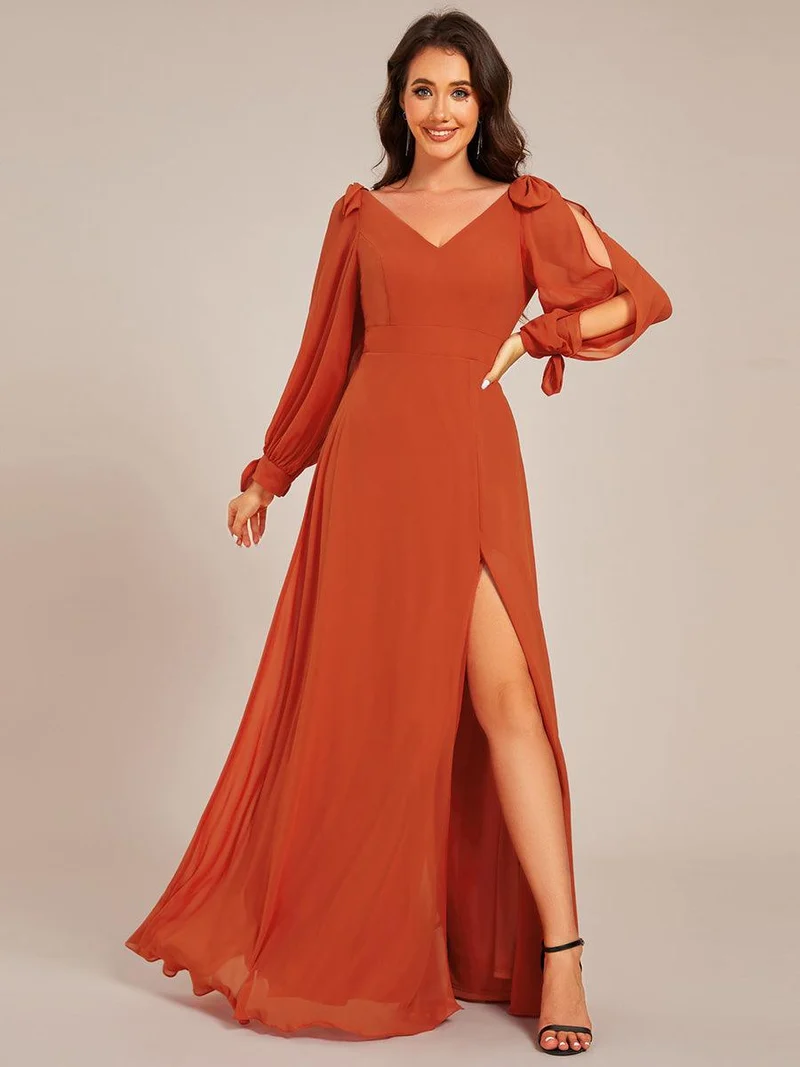 ever IVORY|Robe de demoiselle d'honneur à manches fendues et dos nu