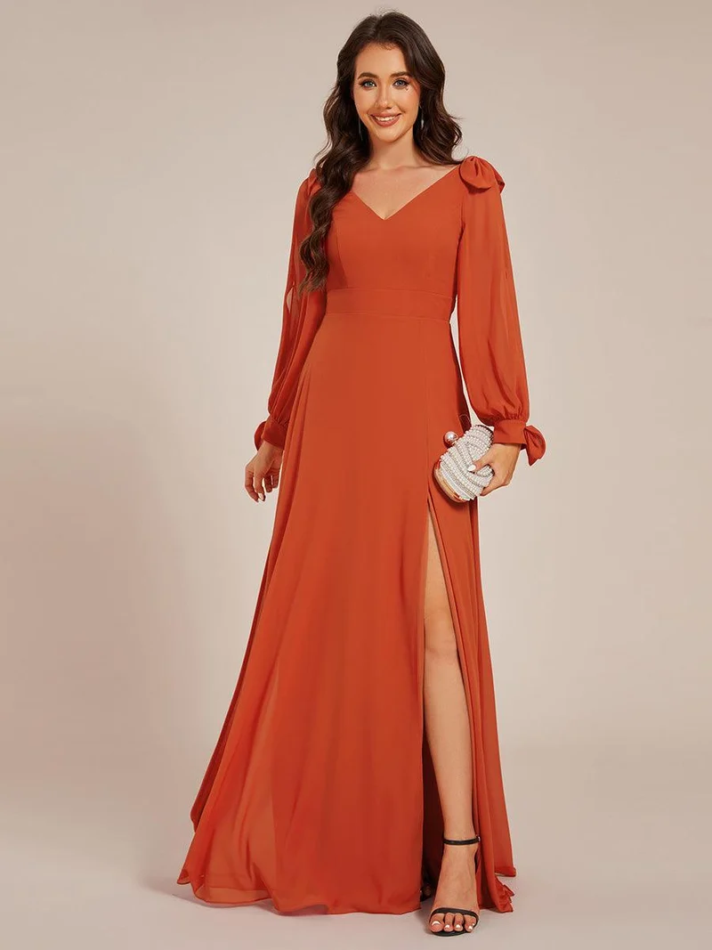 ever IVORY|Robe de demoiselle d'honneur à manches fendues et dos nu
