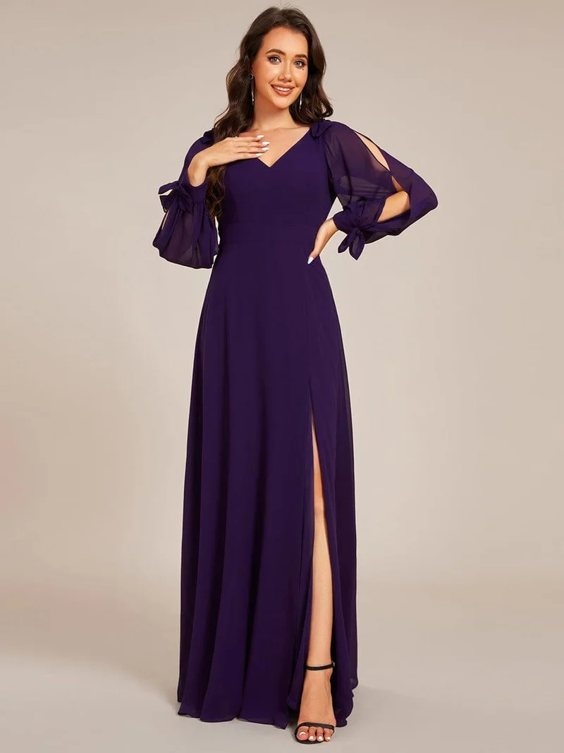ever IVORY|Robe de demoiselle d'honneur à manches fendues et dos nu