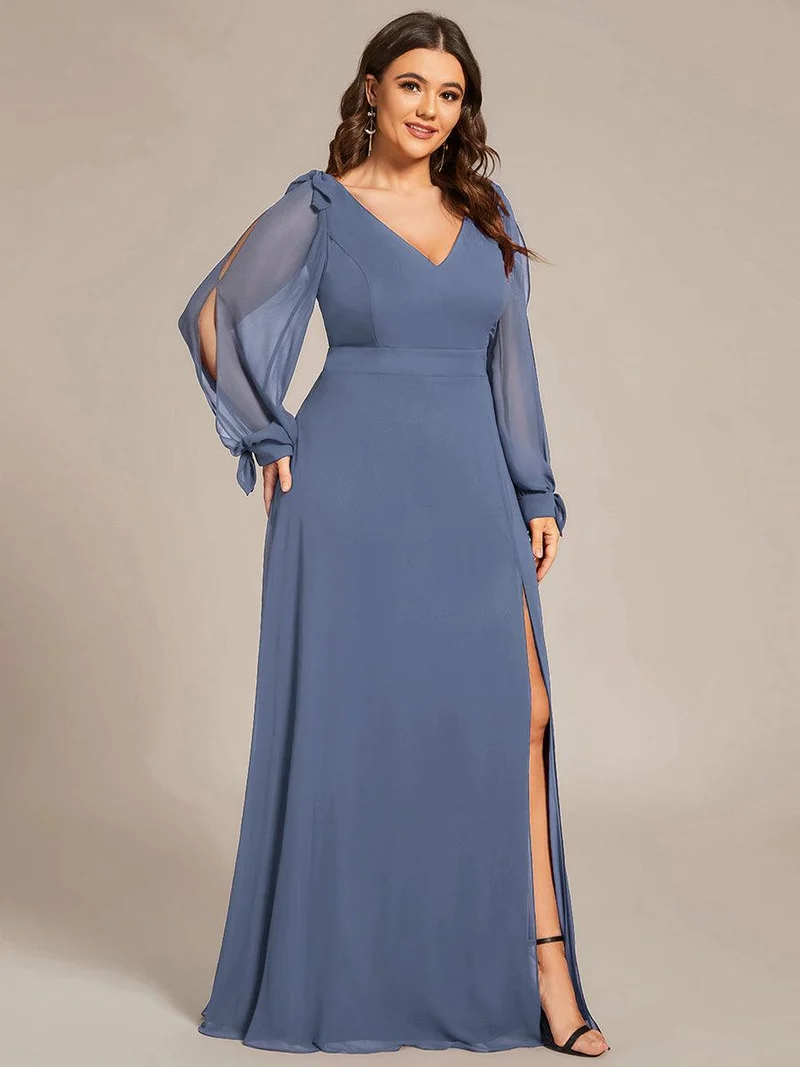 ever IVORY|Robe de demoiselle d'honneur à manches fendues et dos nu