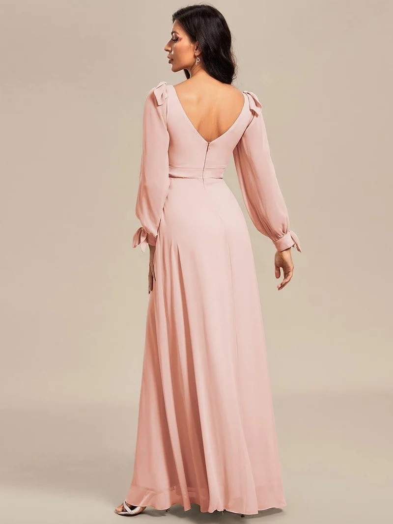 ever IVORY|Robe de demoiselle d'honneur à manches fendues et dos nu