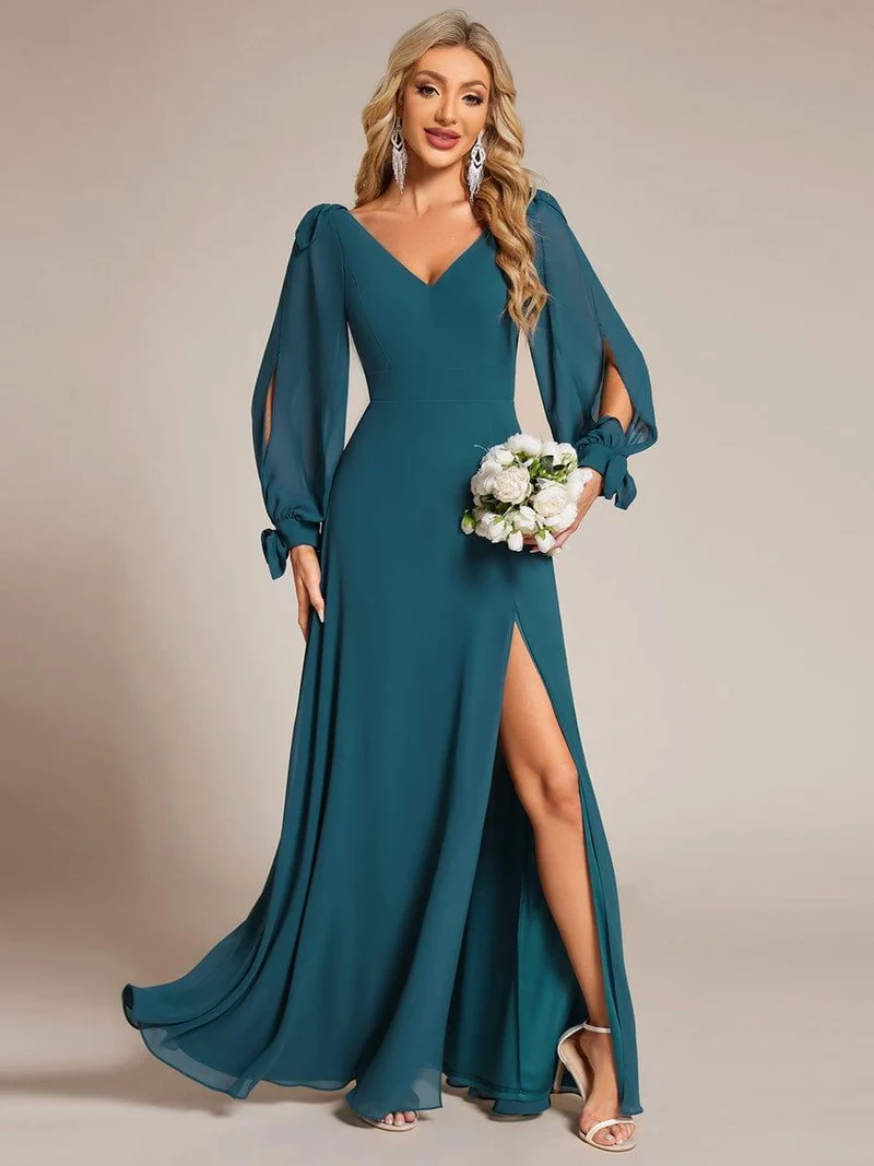 ever IVORY|Robe de demoiselle d'honneur à manches fendues et dos nu