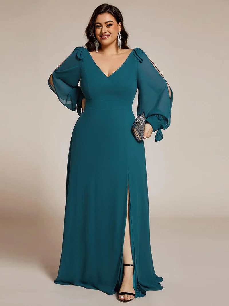 ever IVORY|Robe de demoiselle d'honneur à manches fendues et dos nu
