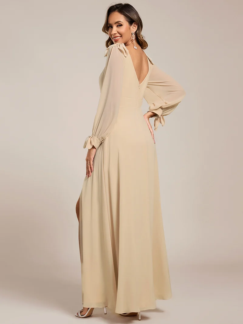 ever IVORY|Robe de demoiselle d'honneur à manches fendues et dos nu