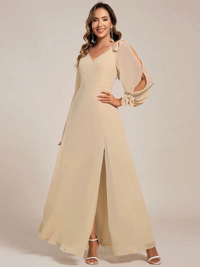 ever IVORY|Robe de demoiselle d'honneur à manches fendues et dos nu