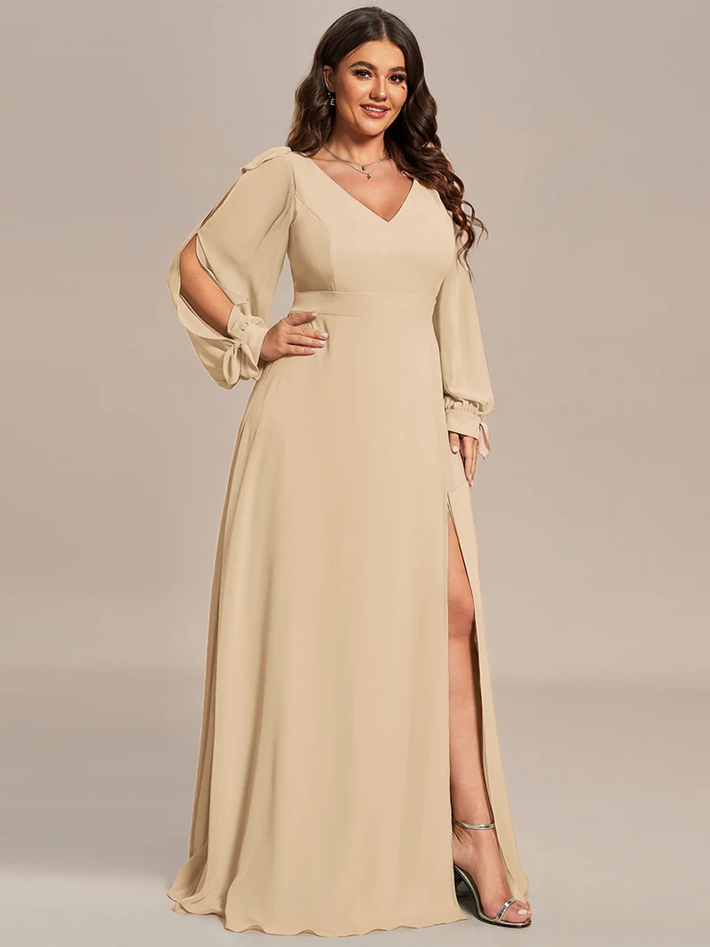 ever IVORY|Robe de demoiselle d'honneur à manches fendues et dos nu