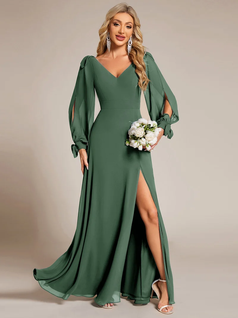 ever IVORY|Robe de demoiselle d'honneur à manches fendues et dos nu