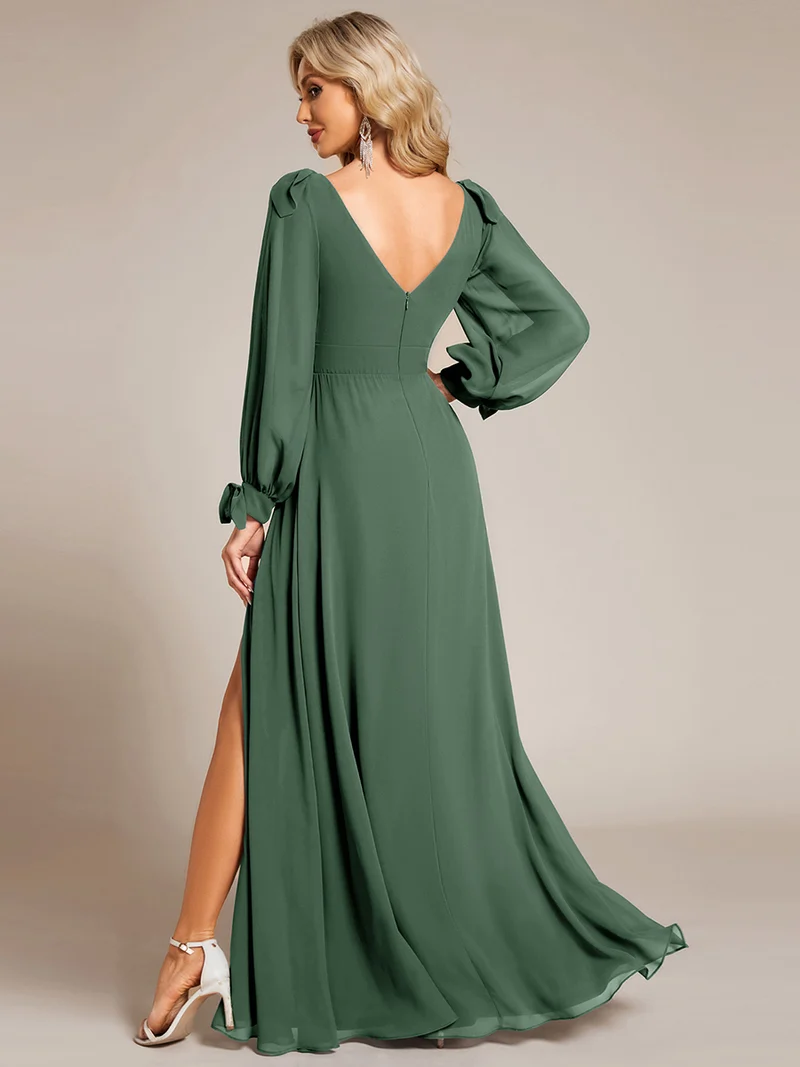 ever IVORY|Robe de demoiselle d'honneur à manches fendues et dos nu