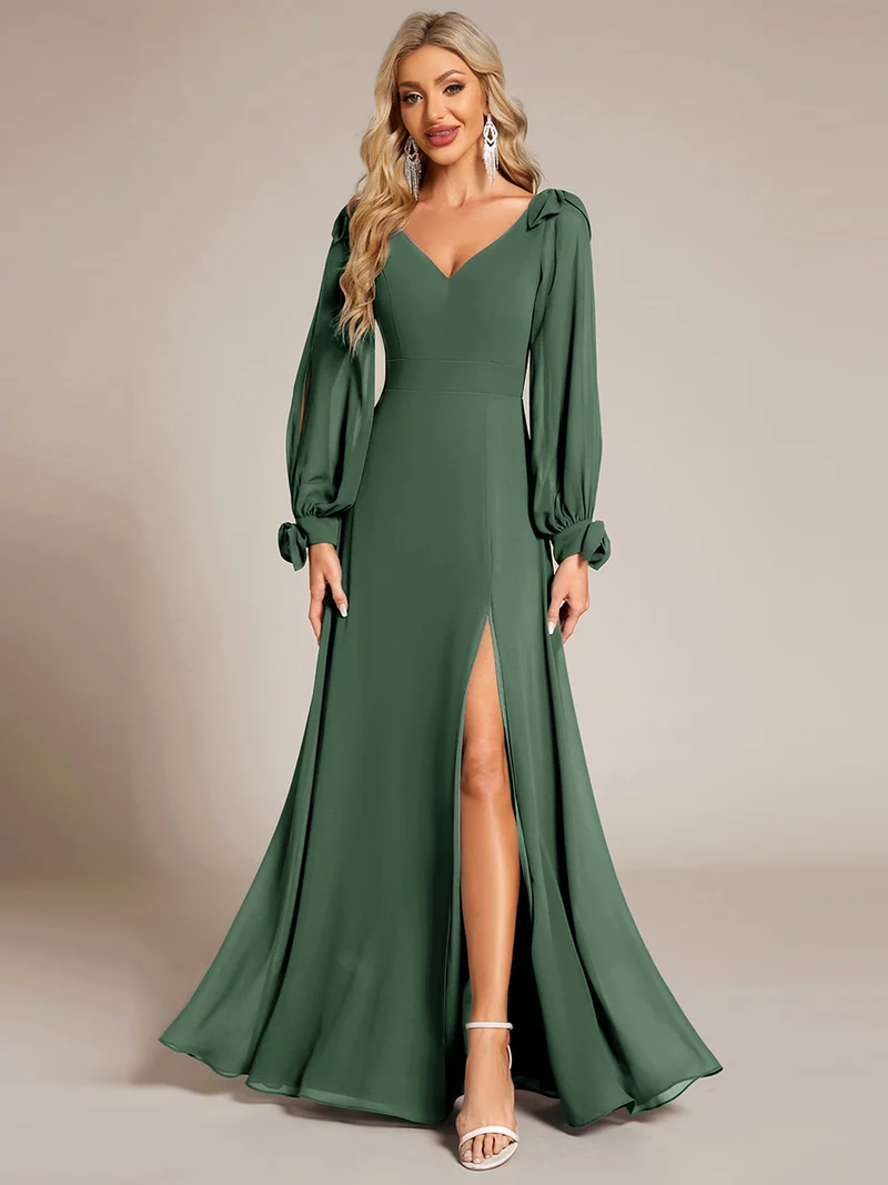 ever IVORY|Robe de demoiselle d'honneur à manches fendues et dos nu