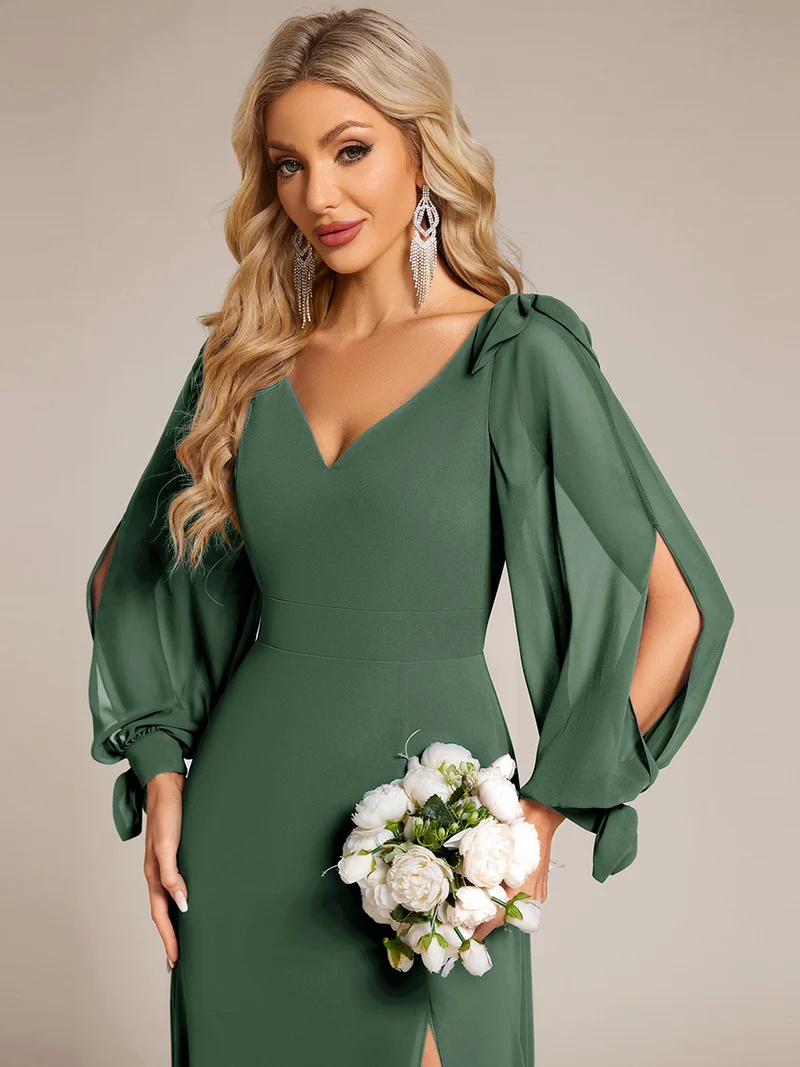 ever IVORY|Robe de demoiselle d'honneur à manches fendues et dos nu