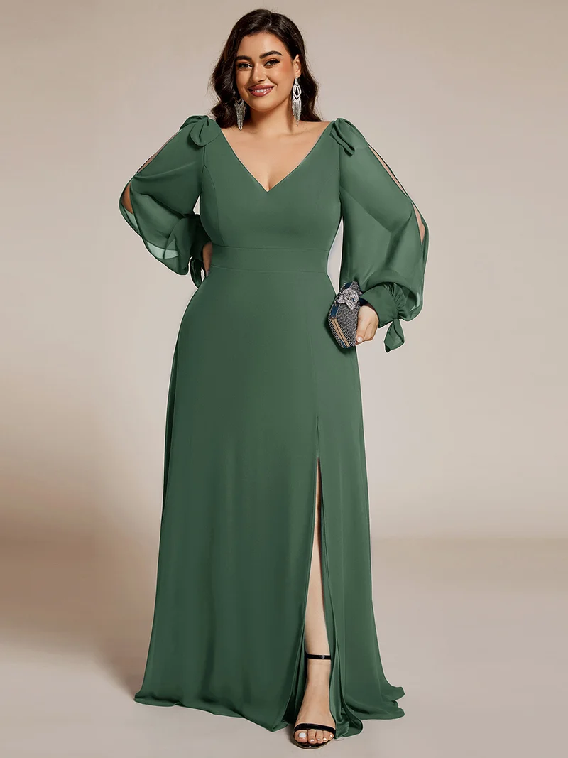 ever IVORY|Robe de demoiselle d'honneur à manches fendues et dos nu