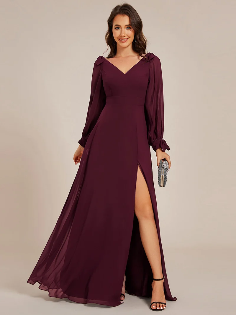 ever IVORY|Robe de demoiselle d'honneur à manches fendues et dos nu
