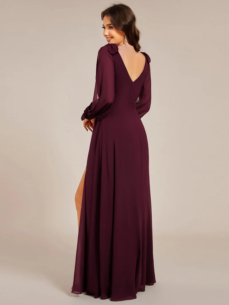 ever IVORY|Robe de demoiselle d'honneur à manches fendues et dos nu