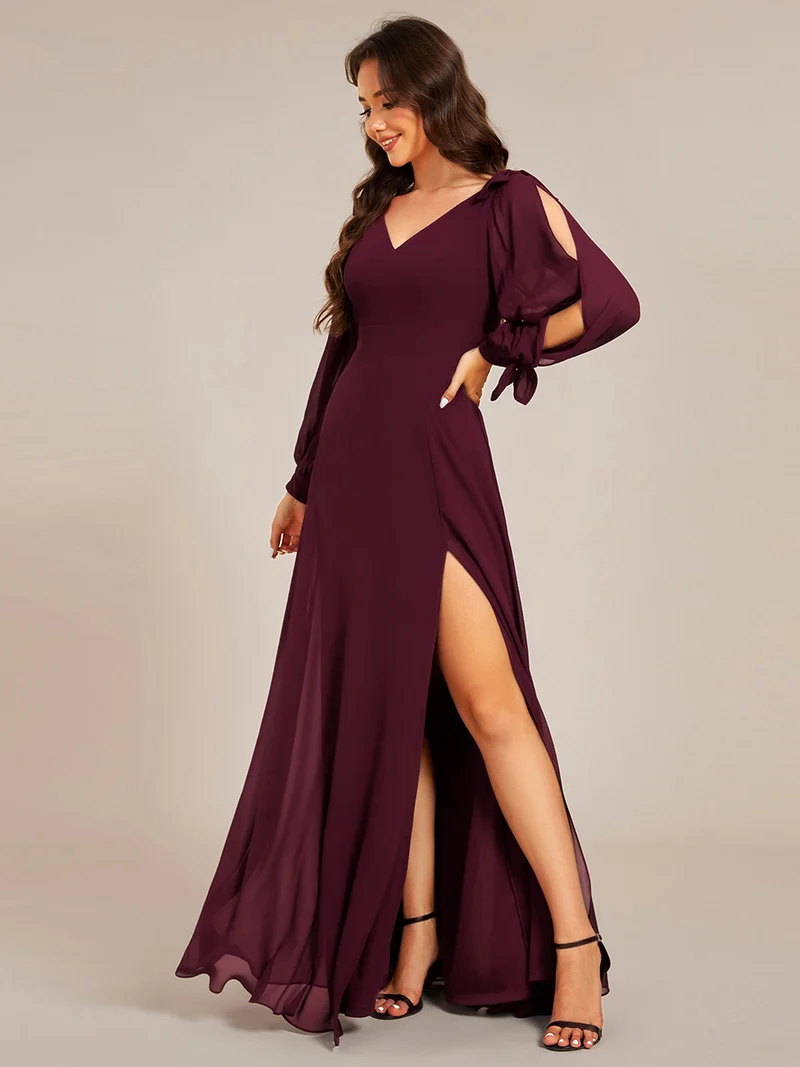 ever IVORY|Robe de demoiselle d'honneur à manches fendues et dos nu