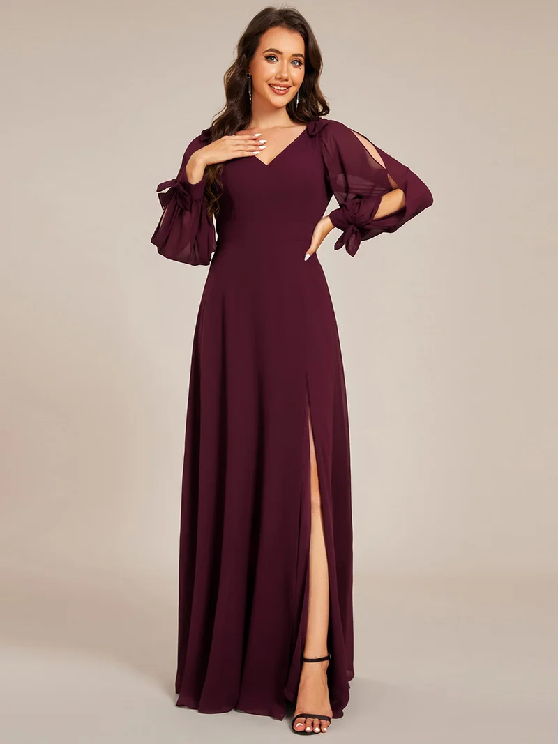 ever IVORY|Robe de demoiselle d'honneur à manches fendues et dos nu