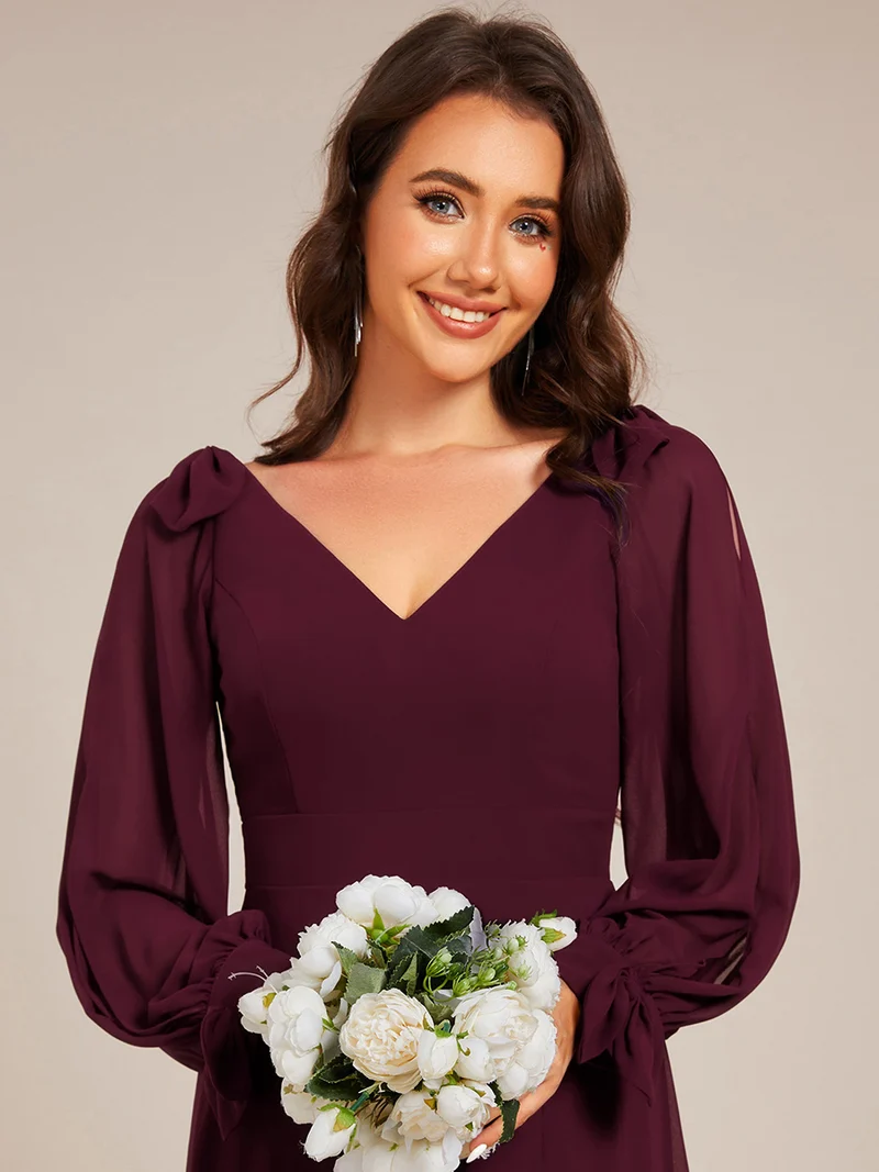 ever IVORY|Robe de demoiselle d'honneur à manches fendues et dos nu