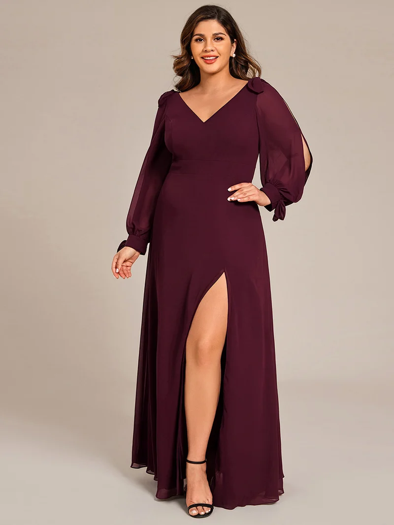 ever IVORY|Robe de demoiselle d'honneur à manches fendues et dos nu