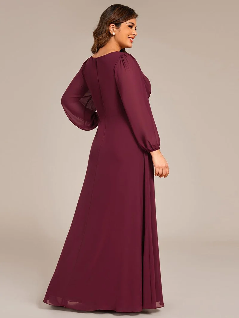 pretty TRU|Robe de soirée formelle en mousseline de soie à manches longues et coupe trapèze grande taille