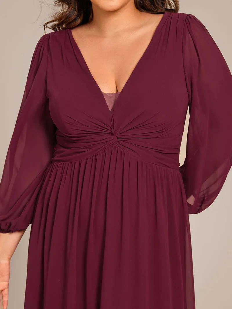 pretty TRU|Robe de soirée formelle en mousseline de soie à manches longues et coupe trapèze grande taille