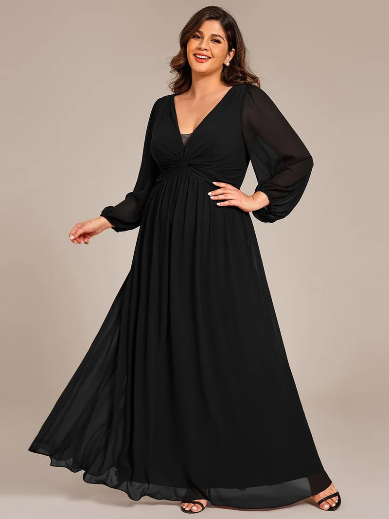 pretty TRU|Robe de soirée formelle en mousseline de soie à manches longues et coupe trapèze grande taille