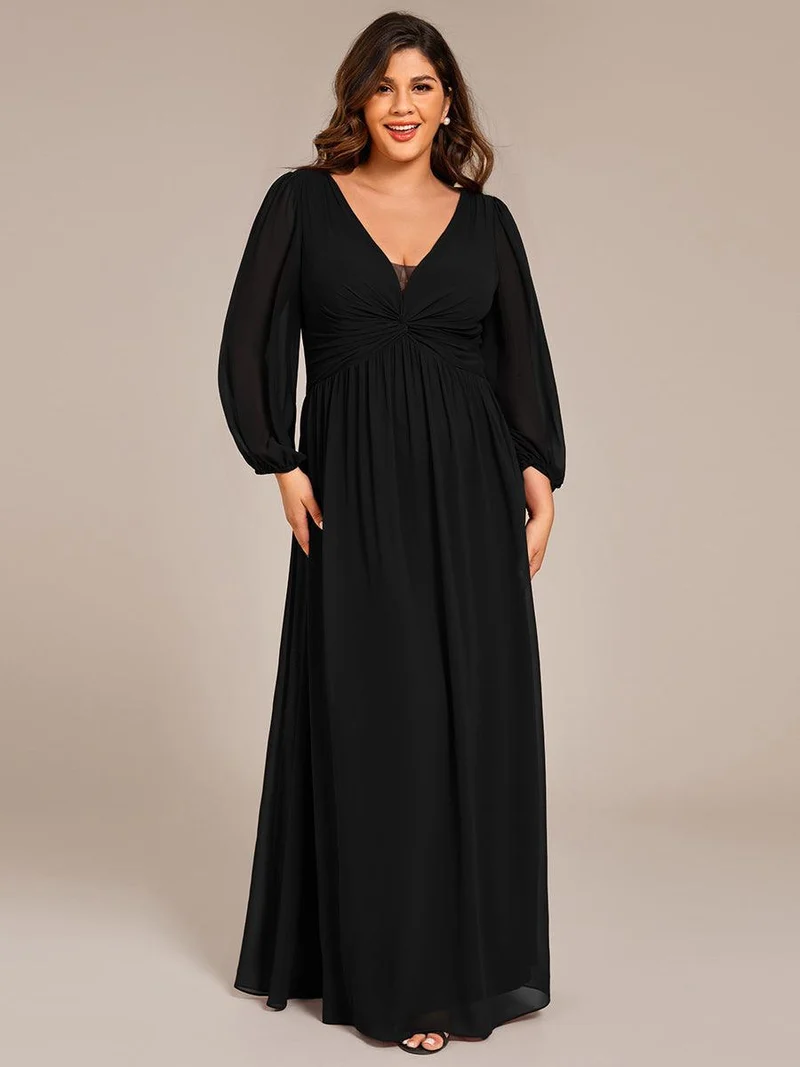pretty TRU|Robe de soirée formelle en mousseline de soie à manches longues et coupe trapèze grande taille