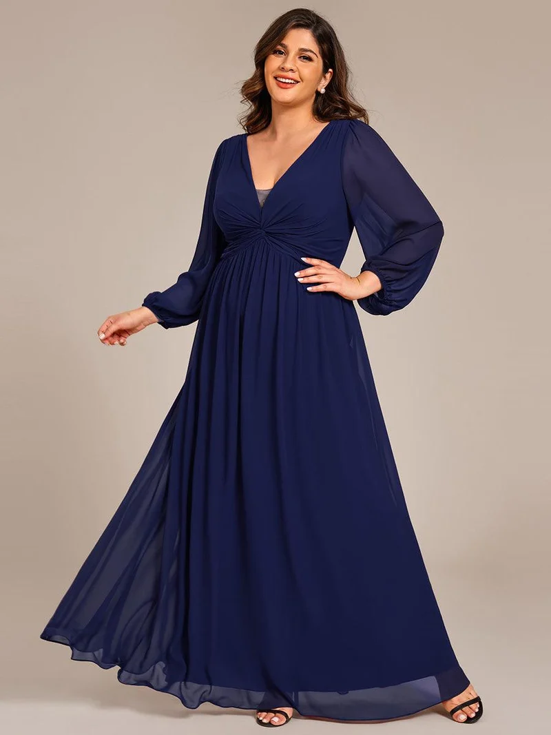 pretty TRU|Robe de soirée formelle en mousseline de soie à manches longues et coupe trapèze grande taille