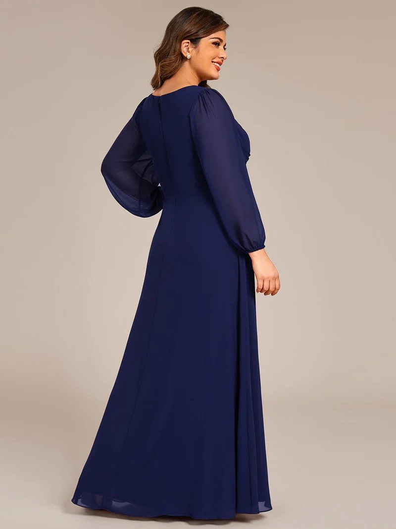 pretty TRU|Robe de soirée formelle en mousseline de soie à manches longues et coupe trapèze grande taille