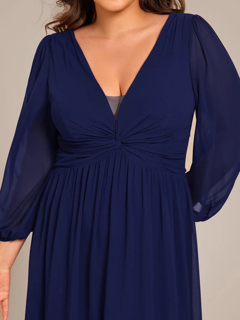 pretty TRU|Robe de soirée formelle en mousseline de soie à manches longues et coupe trapèze grande taille
