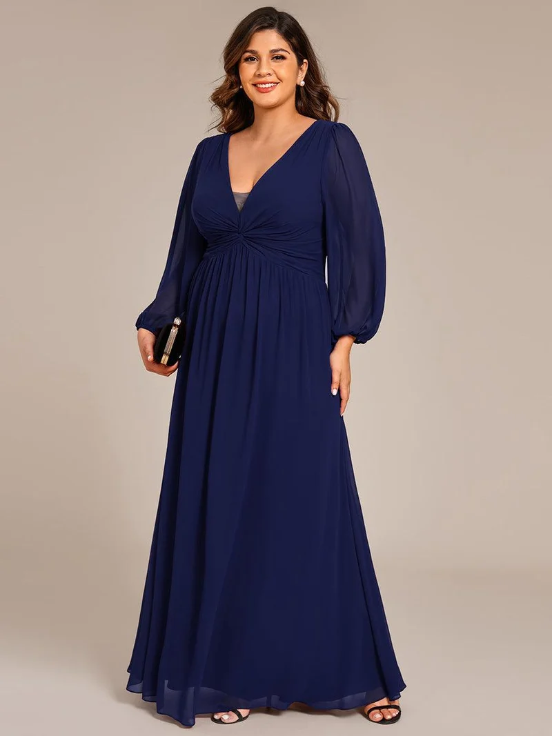 pretty TRU|Robe de soirée formelle en mousseline de soie à manches longues et coupe trapèze grande taille