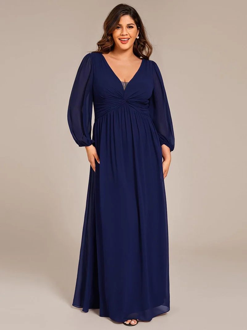 pretty TRU|Robe de soirée formelle en mousseline de soie à manches longues et coupe trapèze grande taille