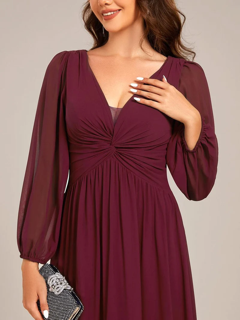 ever TRU|Robe de soirée élégante en mousseline de soie à manches longues et plissée