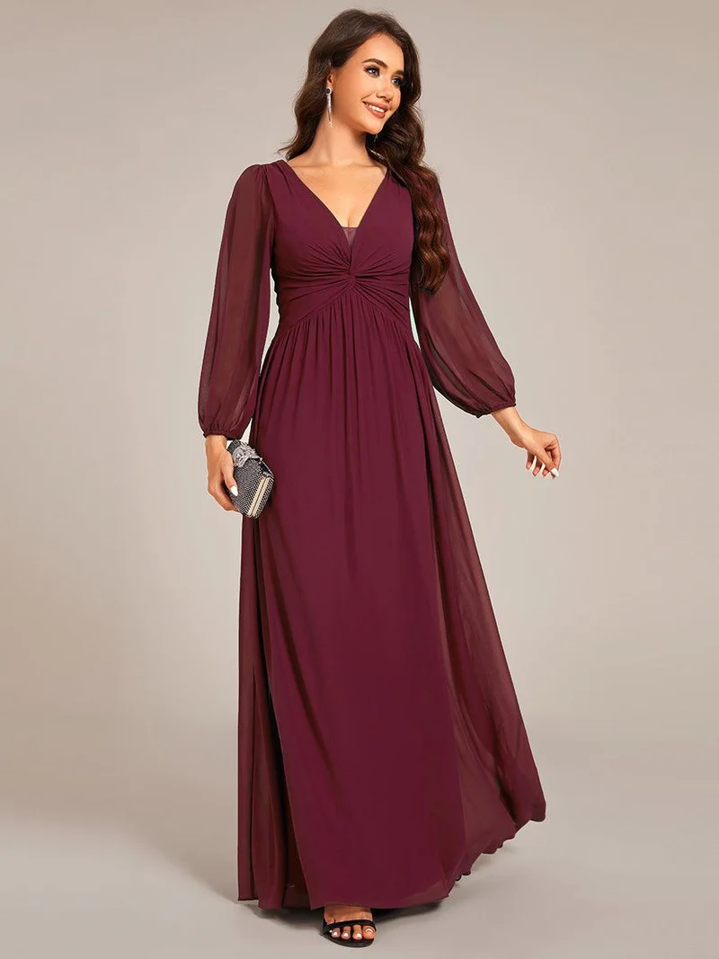 ever TRU|Robe de soirée élégante en mousseline de soie à manches longues et plissée