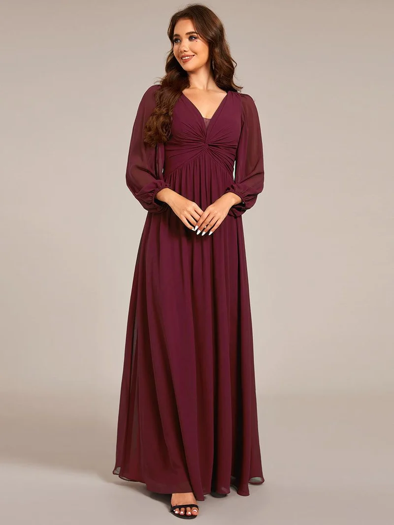 ever TRU|Robe de soirée élégante en mousseline de soie à manches longues et plissée