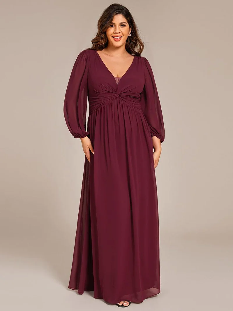 ever TRU|Robe de soirée élégante en mousseline de soie à manches longues et plissée