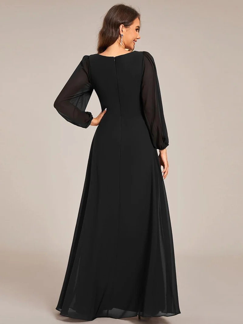 ever TRU|Robe de soirée élégante en mousseline de soie à manches longues et plissée