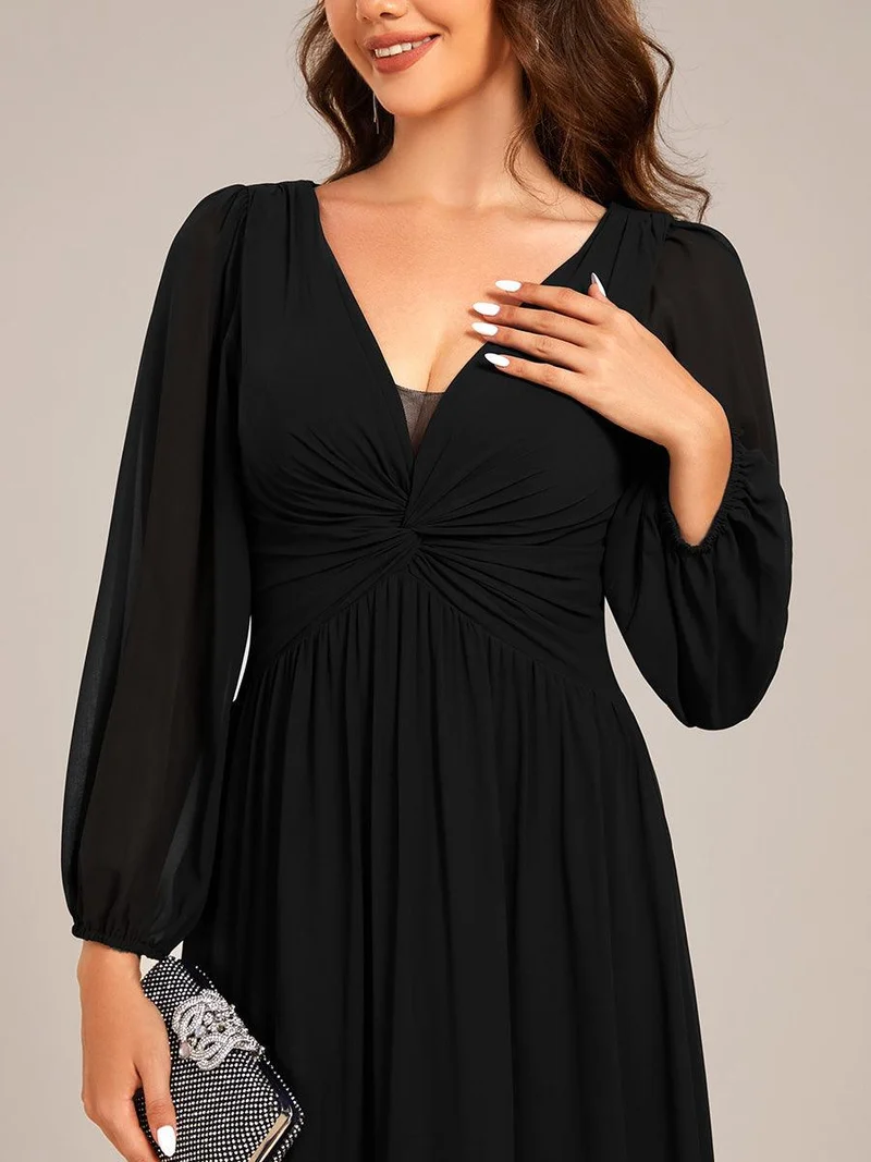 ever TRU|Robe de soirée élégante en mousseline de soie à manches longues et plissée