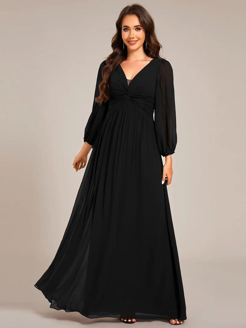 ever TRU|Robe de soirée élégante en mousseline de soie à manches longues et plissée