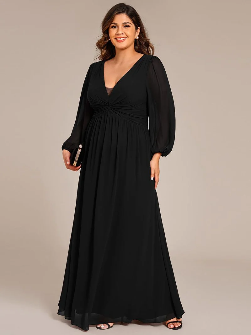 ever TRU|Robe de soirée élégante en mousseline de soie à manches longues et plissée