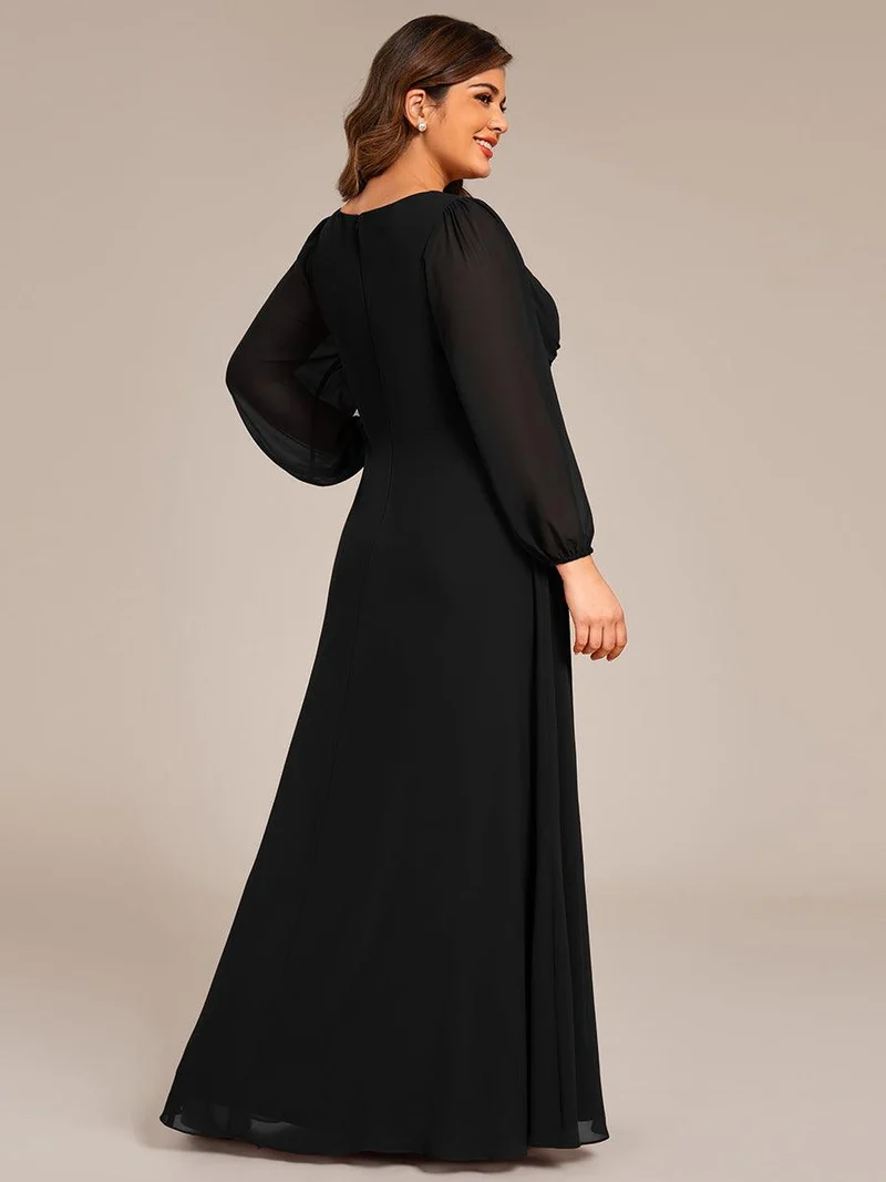 ever TRU|Robe de soirée élégante en mousseline de soie à manches longues et plissée